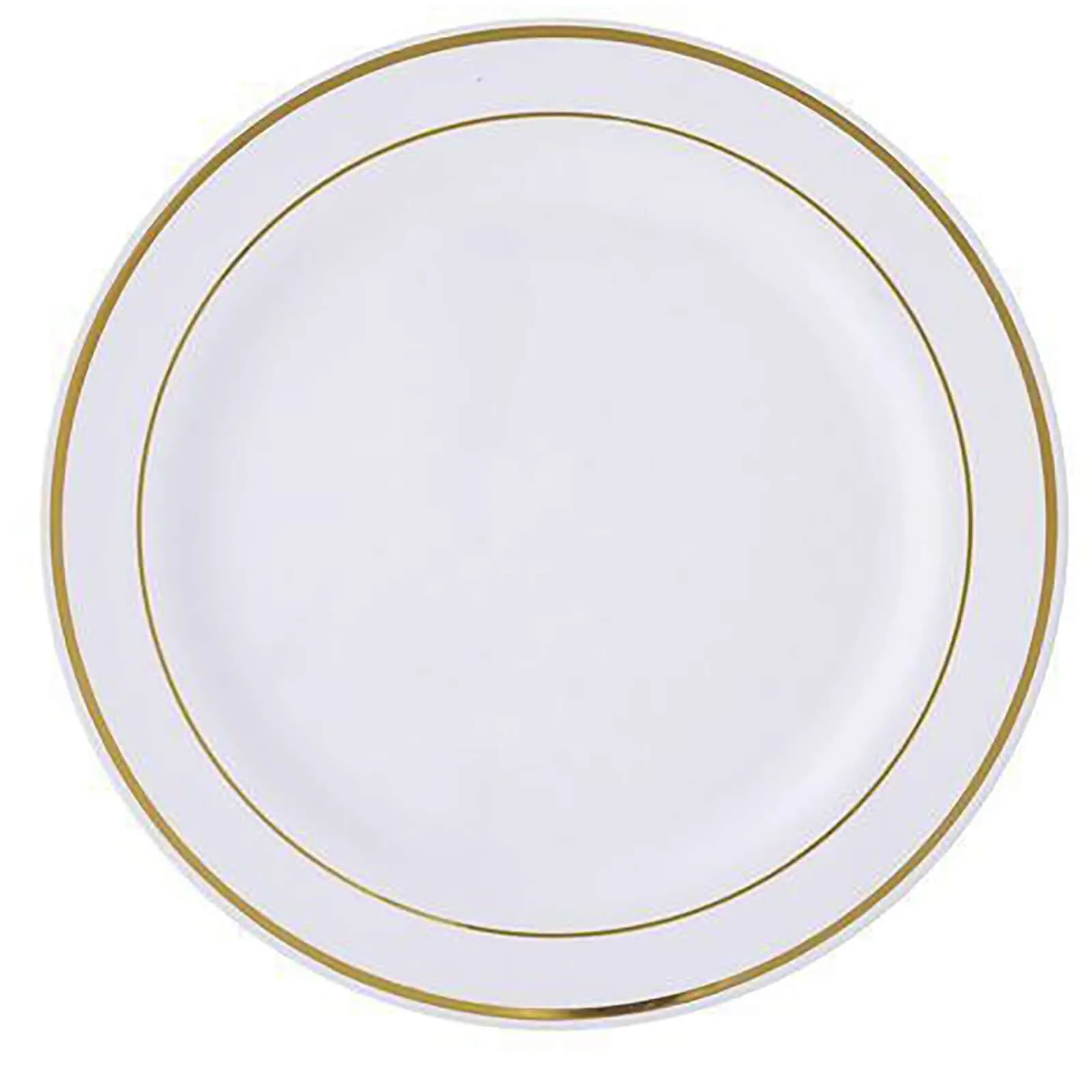 10 Pack 6" Très Chic Gold Rim White Disposable Salad Plates, Plastic Dessert Appetizer Plates