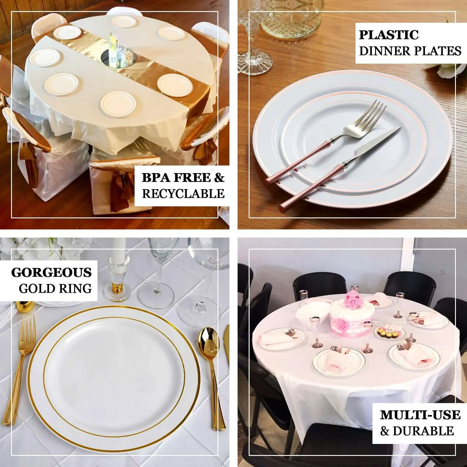 10 Pack 6" Très Chic Gold Rim White Disposable Salad Plates, Plastic Dessert Appetizer Plates