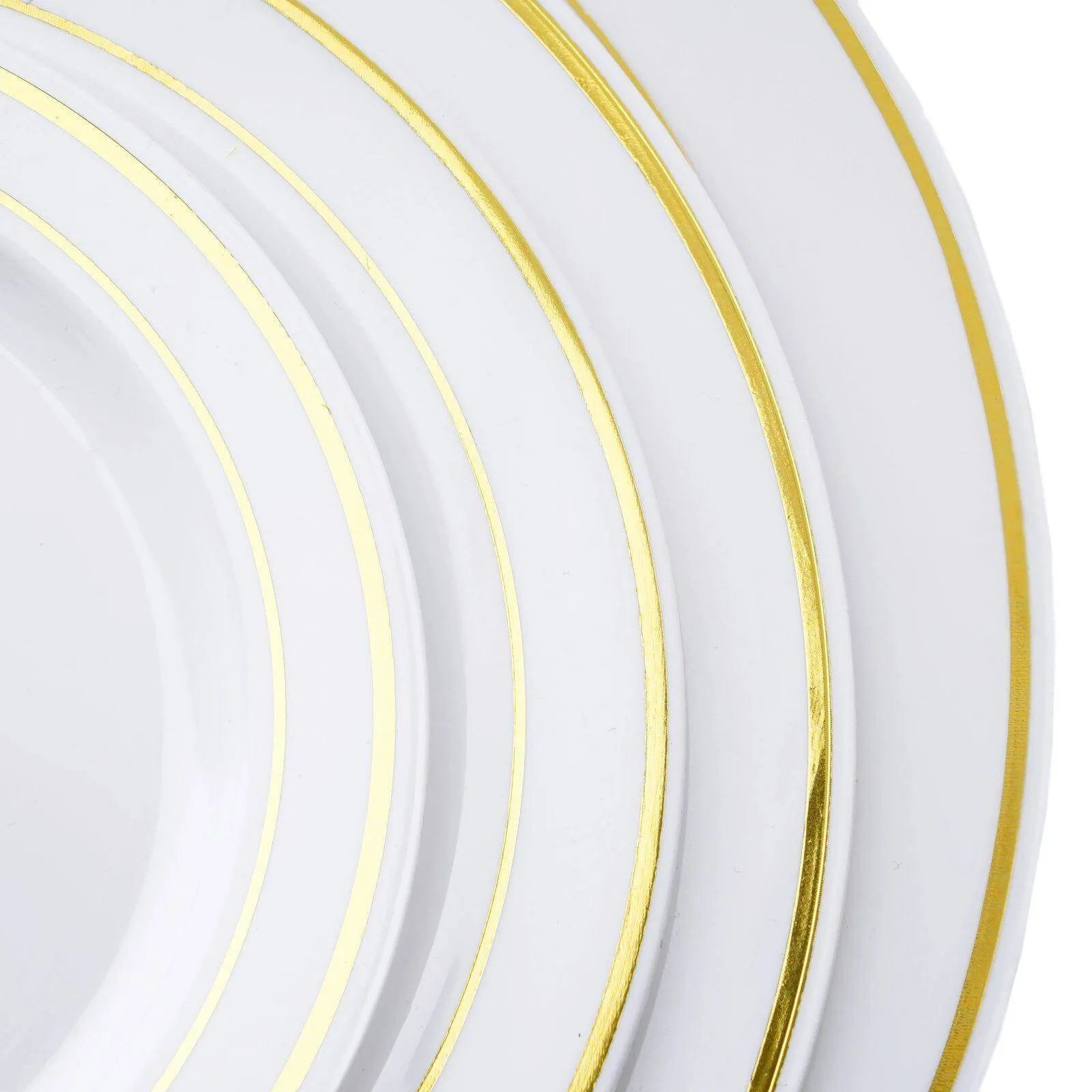 10 Pack 8" Très Chic Gold Rim White Disposable Salad Plates, Plastic Dessert Appetizer Plates