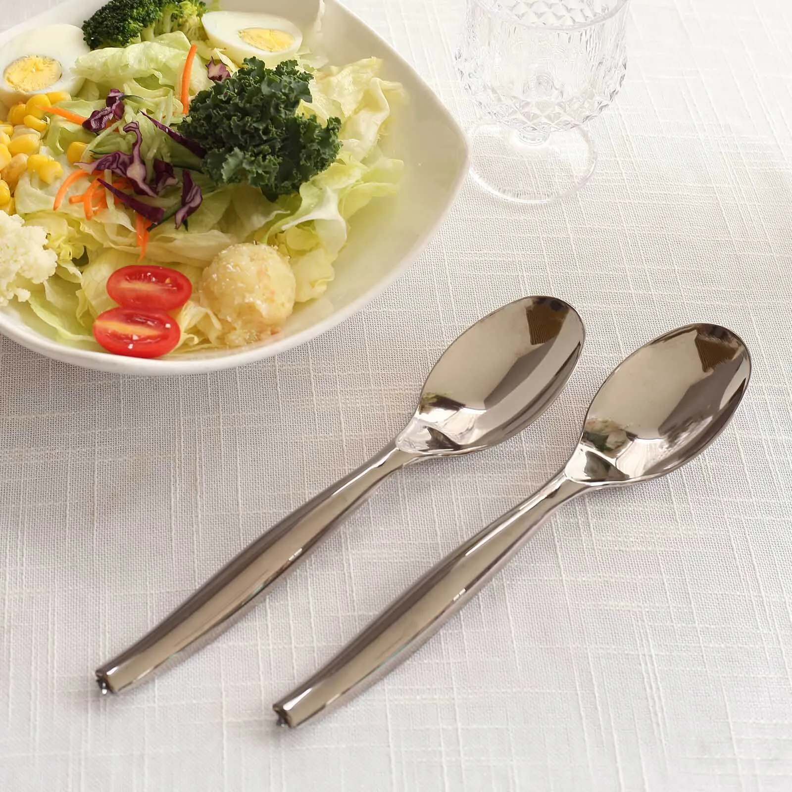 10 Pack Silver Large Serving Spoons, 10" Heavy Duty Plastic Spoons