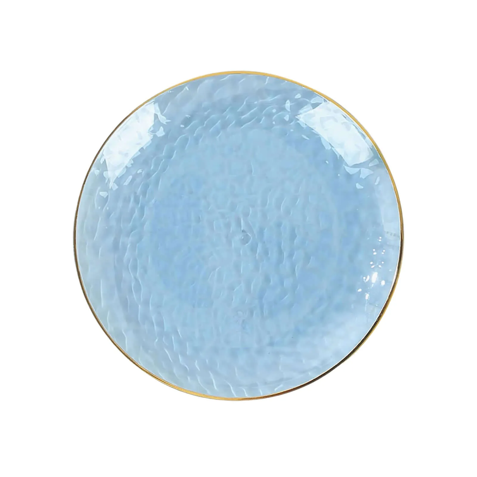 10 Pack Transparent Dusty Blue Hammered Plastic Salad Plates with Gold Rim, 7" Round Disposable Appetizer Dessert Plates