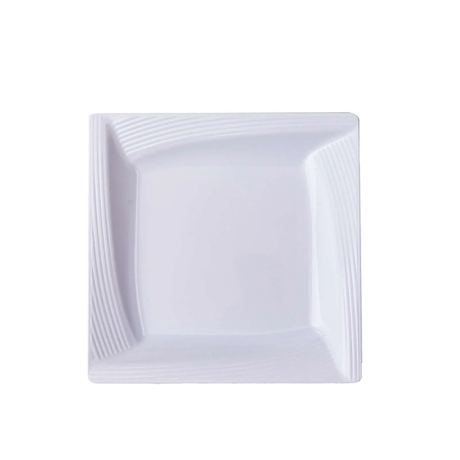 10 Pack White 6" Square Geometric Ridge Trim Plastic Salad Plates, Disposable Appetizer Plates