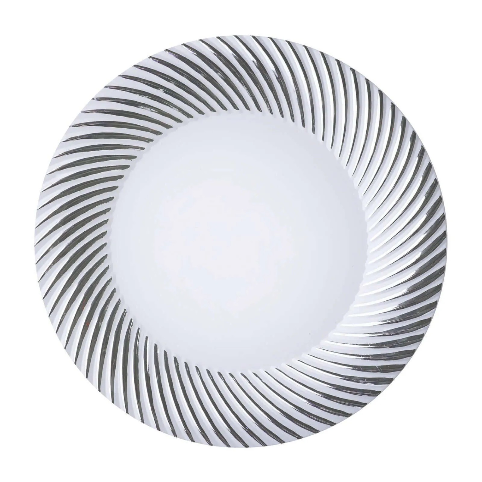 10 Pack White Plastic Party Plates with Silver Swirl Rim, 9" Round Disposable Dinner Plates