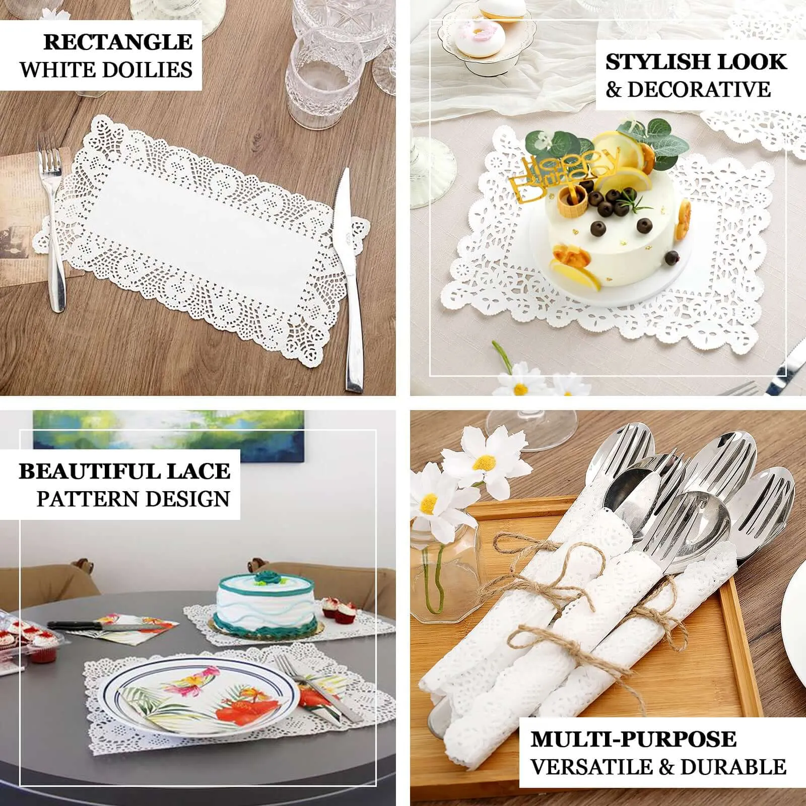 100 Pcs 7"x10" Rectangle White Lace Paper Doilies, Food Grade Paper Placemats