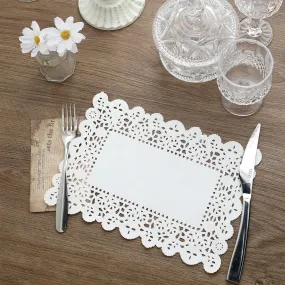 100 Pcs 7"x10" Rectangle White Lace Paper Doilies, Food Grade Paper Placemats