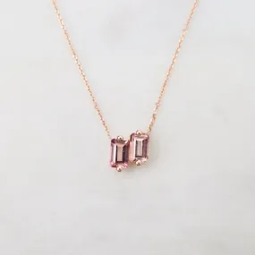 14k Rose Gold Double Morganite Emerald Cut Necklace