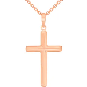 14k Solid Rose Gold Traditional Religious Plain Cross Pendant Necklace