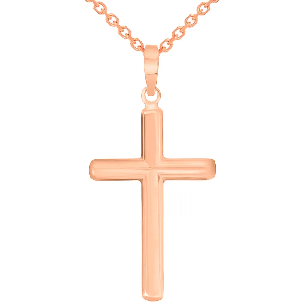 14k Solid Rose Gold Traditional Religious Plain Cross Pendant Necklace