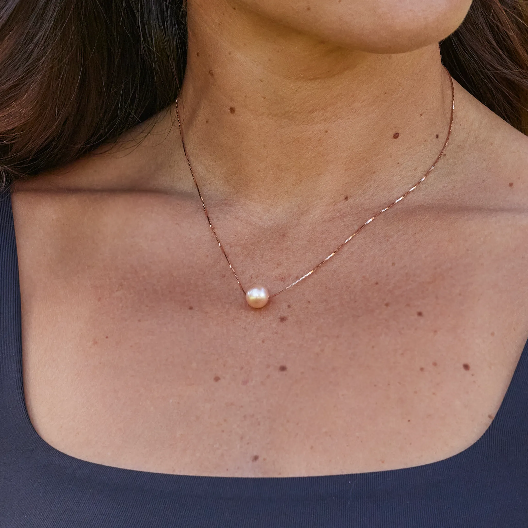 16-18" Adjustable Freshwater Peach Pearl Necklace in Rose Gold - 9-10mm