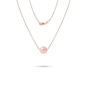 16-18" Adjustable Freshwater Peach Pearl Necklace in Rose Gold - 9-10mm