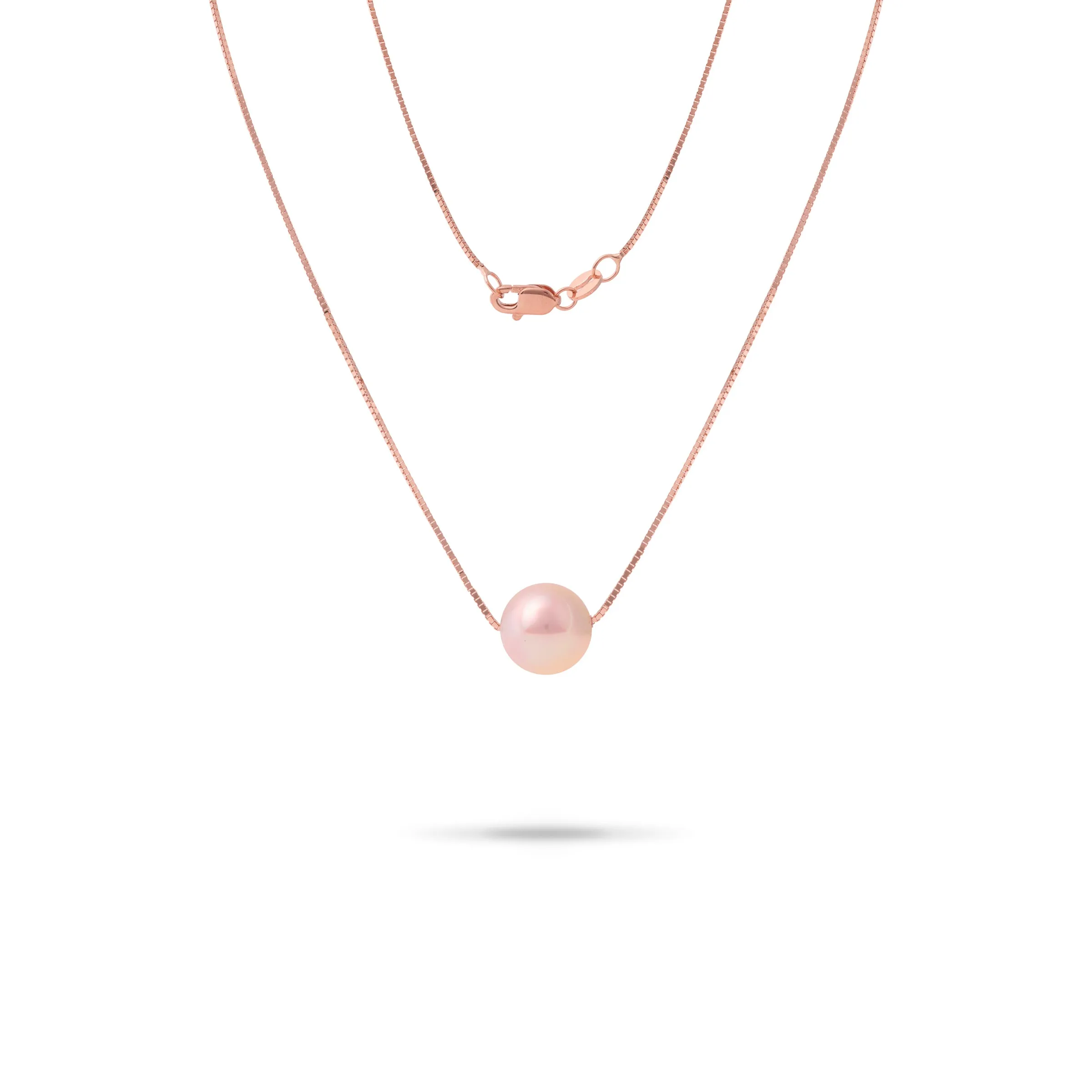 16-18" Adjustable Freshwater Peach Pearl Necklace in Rose Gold - 9-10mm