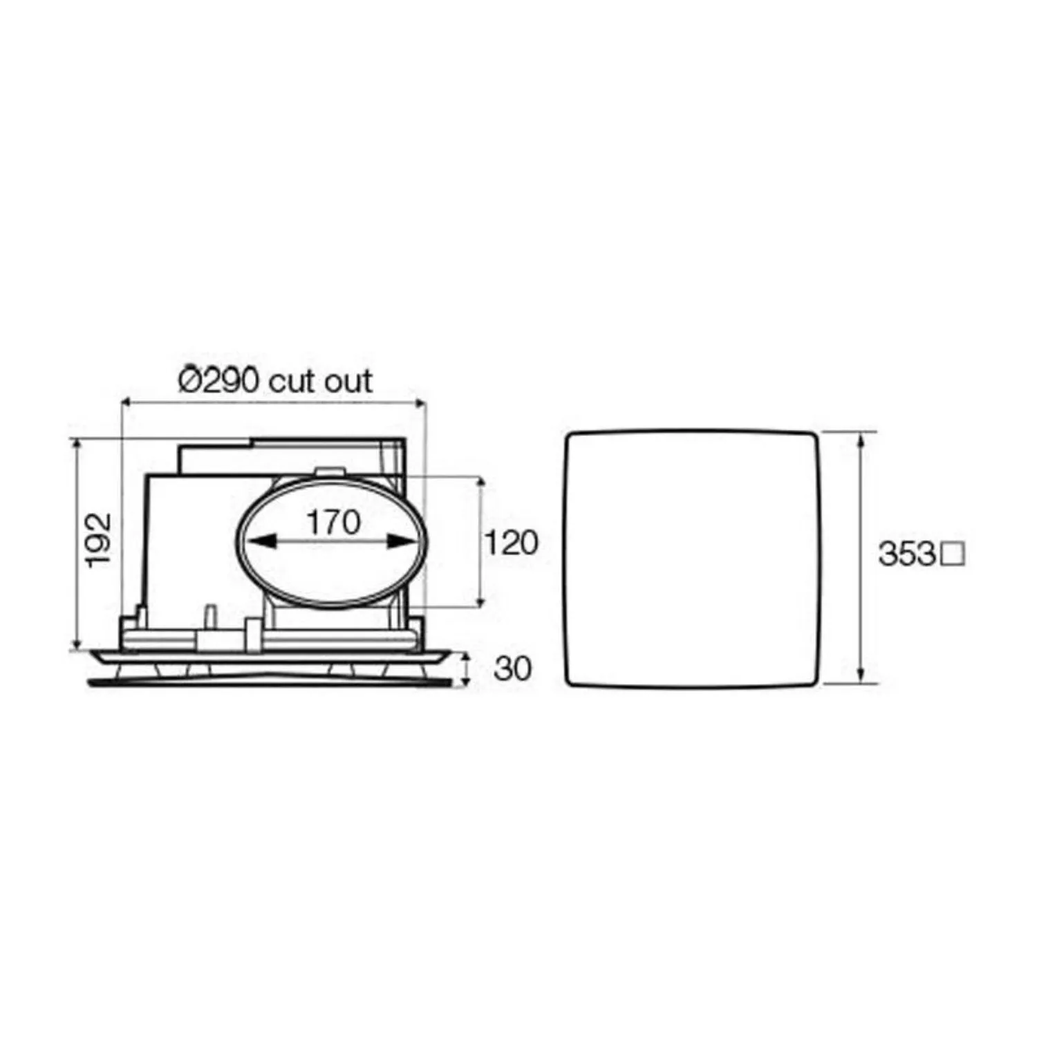 288m³/hr Rapid Response 250 Ducted Ceiling Exhaust Fan w Grille