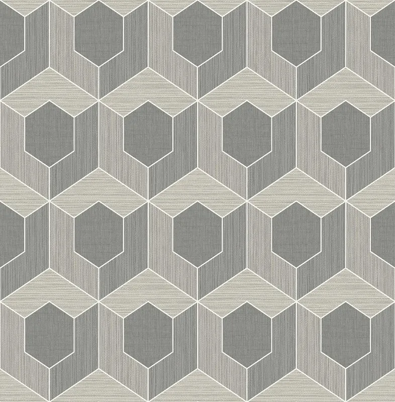 3D Hexagon Wallpaper in Dark Grey