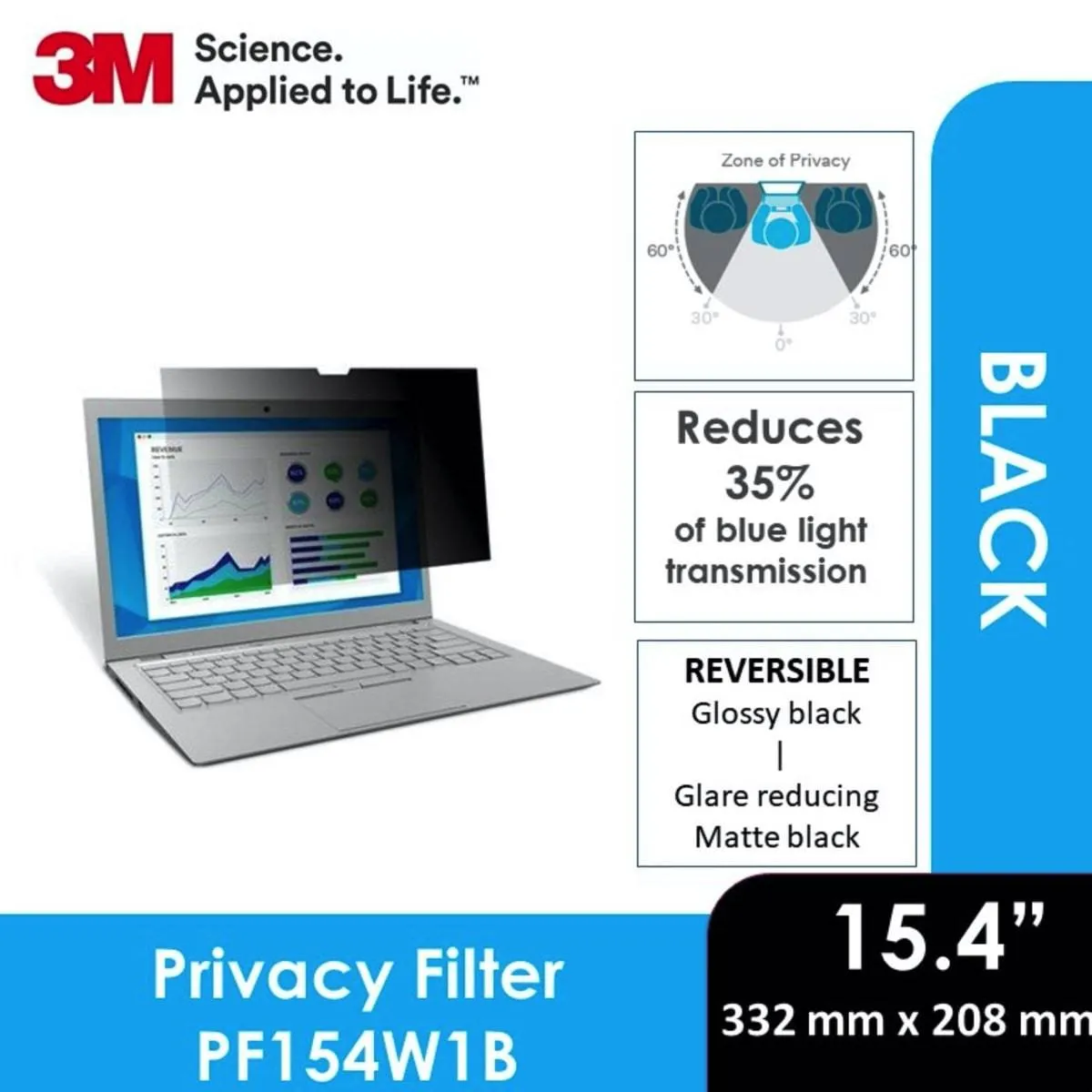 3M PF154W1B Privacy Filter Widescreen (208 mm X 332.2 mm) 3154