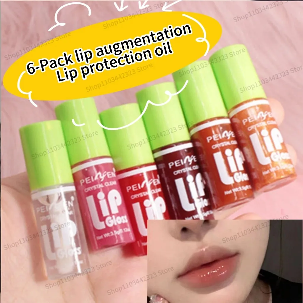 6-pack Lip Care Oil Jelly Moisturizes Lip Enrichment Oil Lasting Doodle Lip Mirror Lip Glaze Non-stick Cup Lipstick Makeup