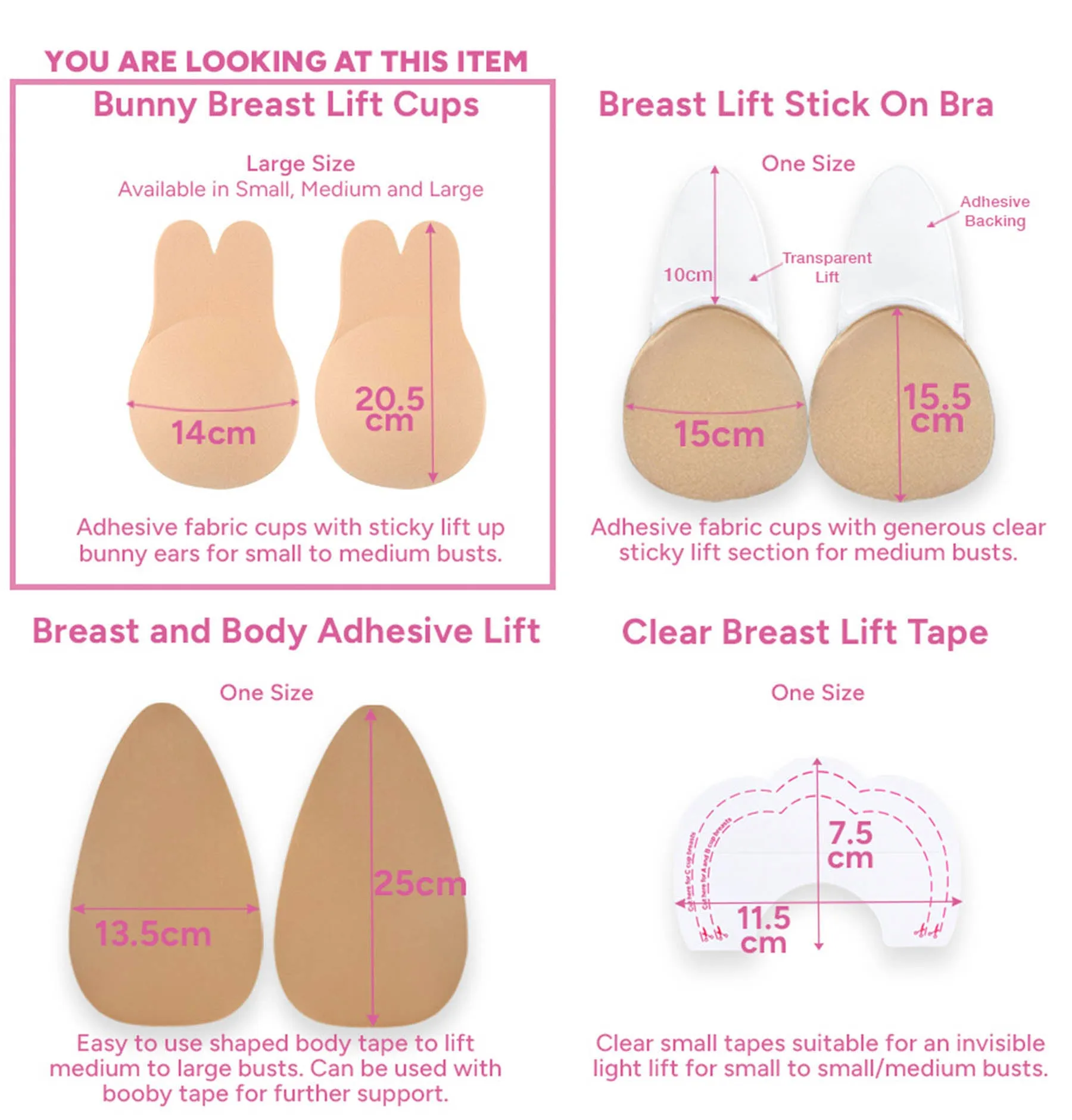 Adhesive Bunny Lift Cups - 2 Pairs