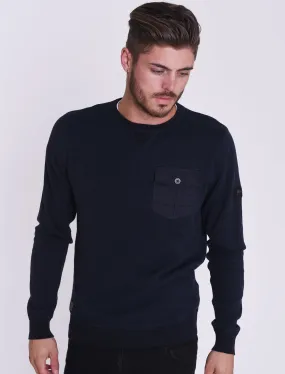 Aluminium Knitted Jumper with Pocket in Dark Navy - Dissident