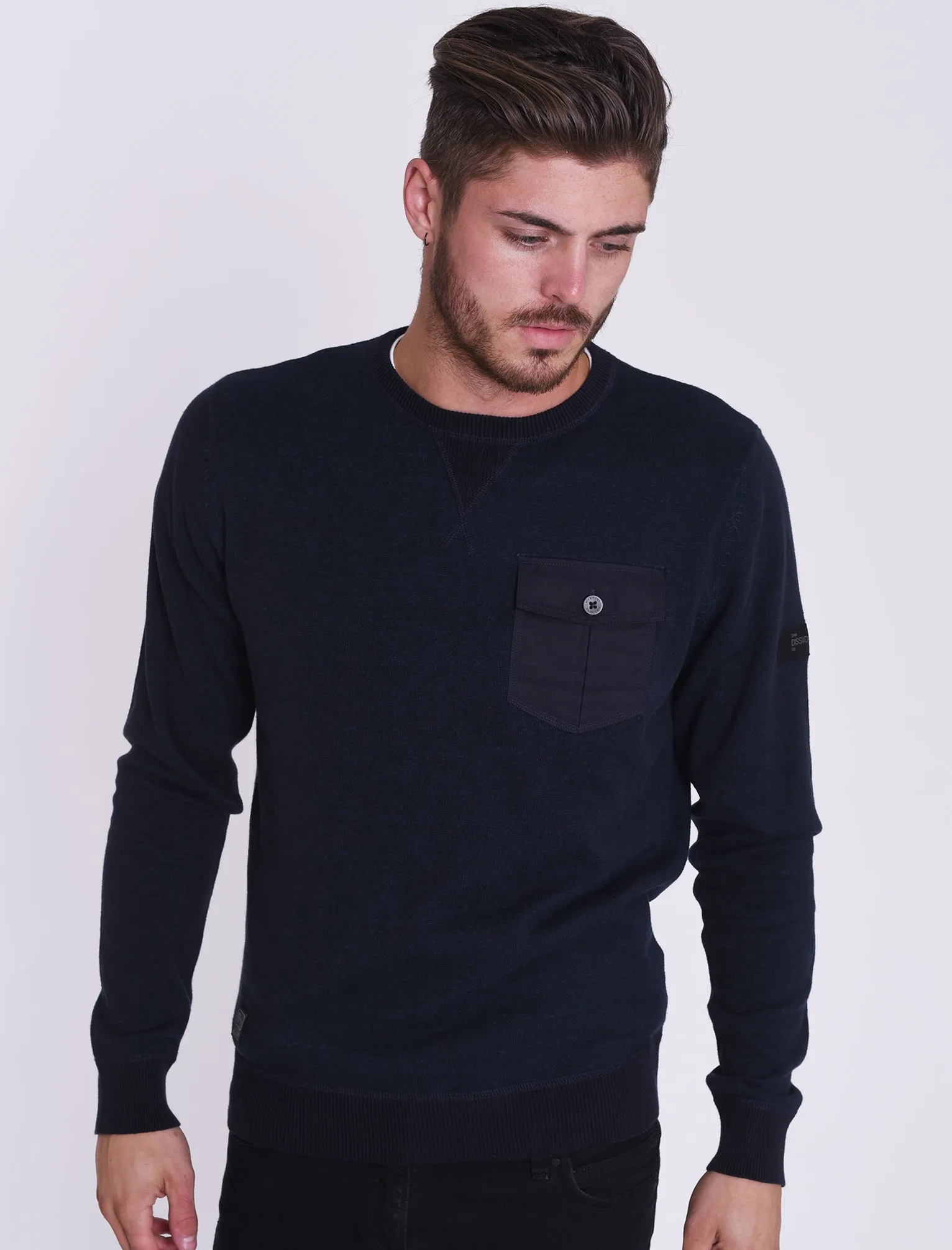 Aluminium Knitted Jumper with Pocket in Dark Navy - Dissident