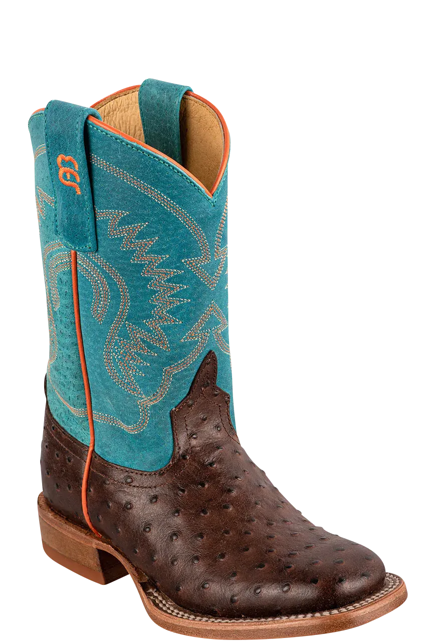 Anderson Bean Turquoise & Chocolate Ostrich Print Boots