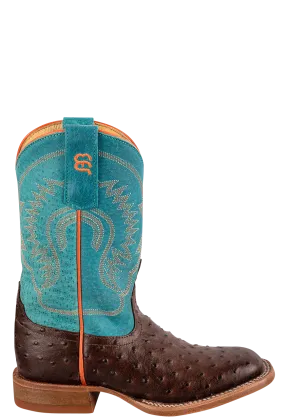 Anderson Bean Turquoise & Chocolate Ostrich Print Boots