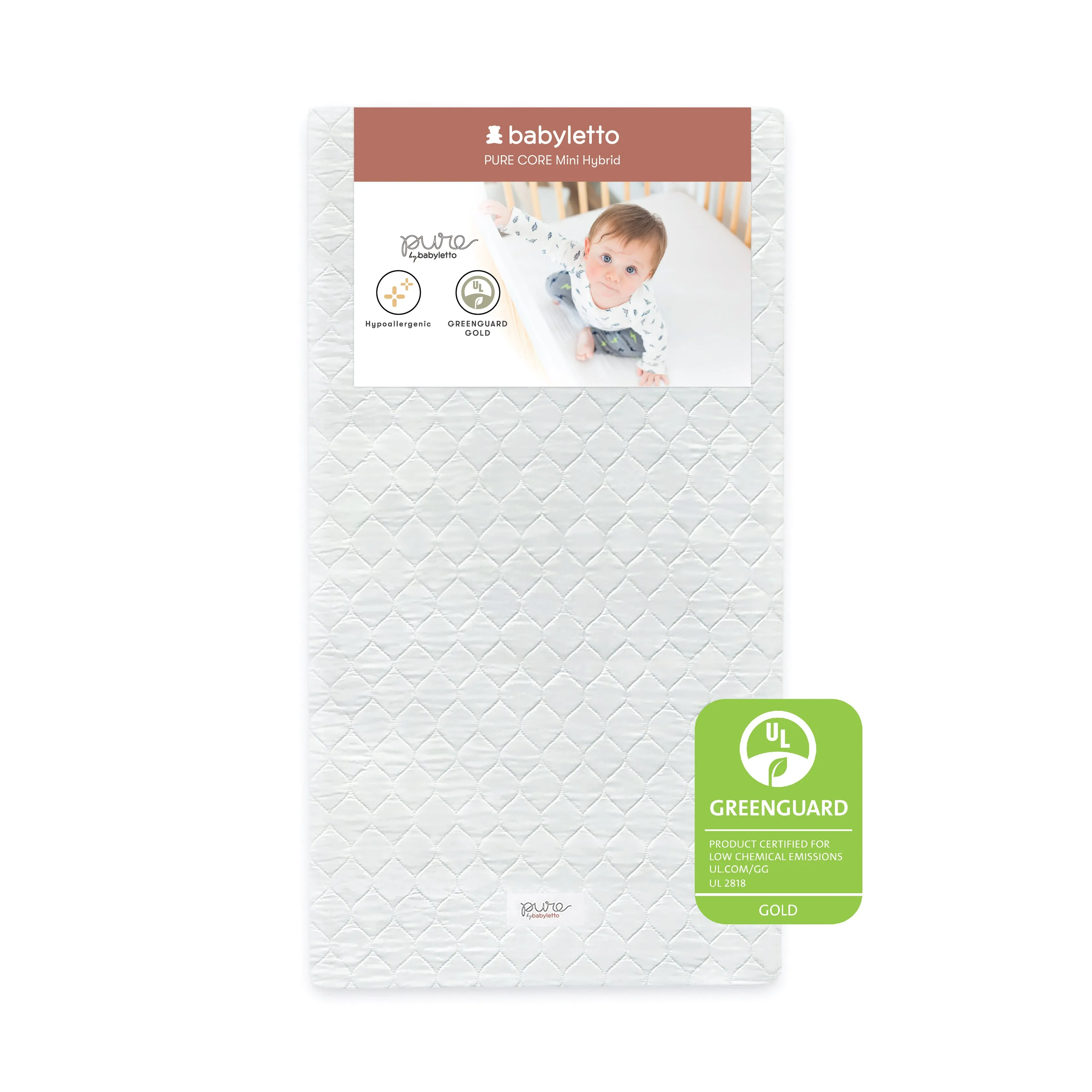 Babyletto Pure Core Mini Crib Mattress with Hybrid Quilted Waterproof Cover