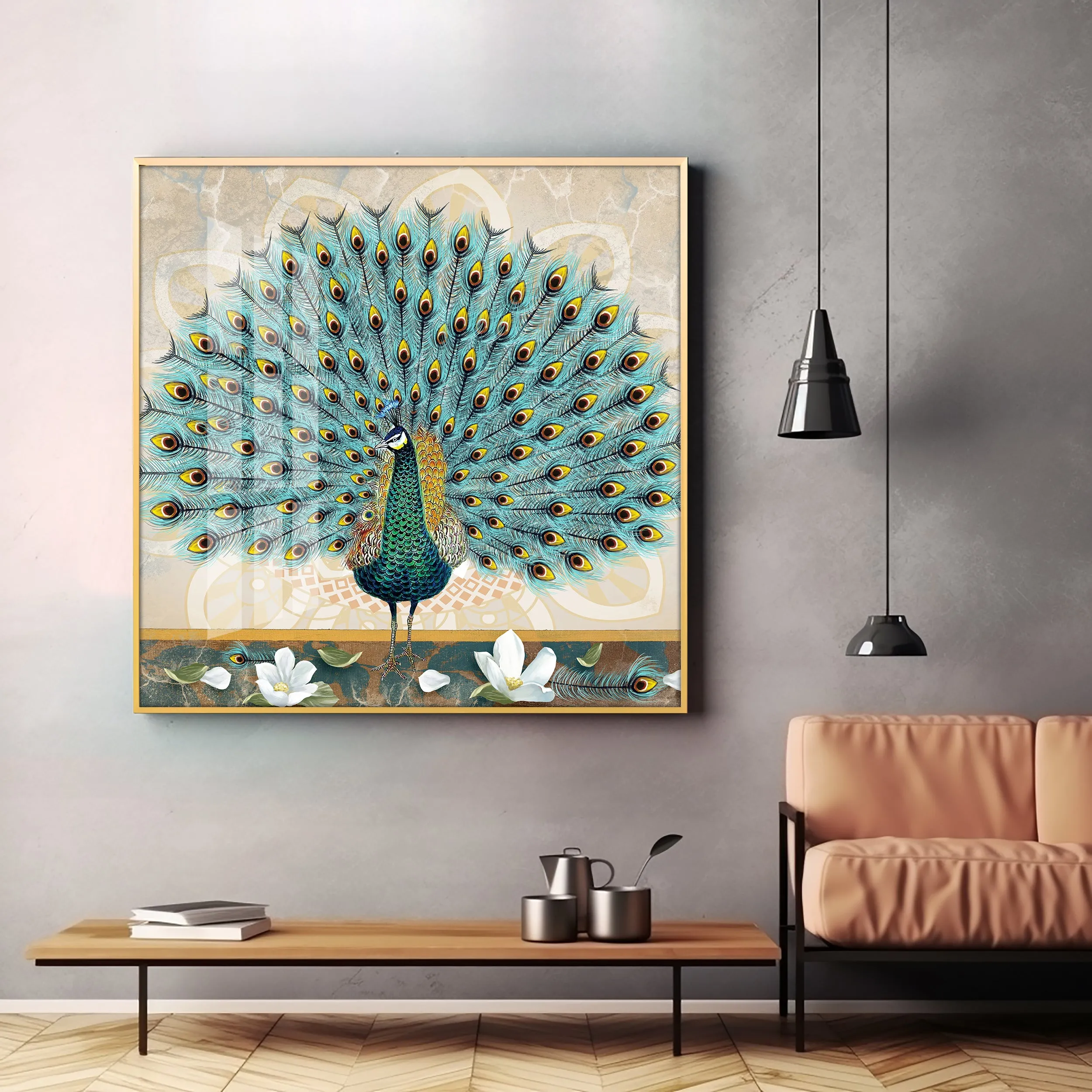 Beautiful Peacock Premium Acrylic Square Wall Art