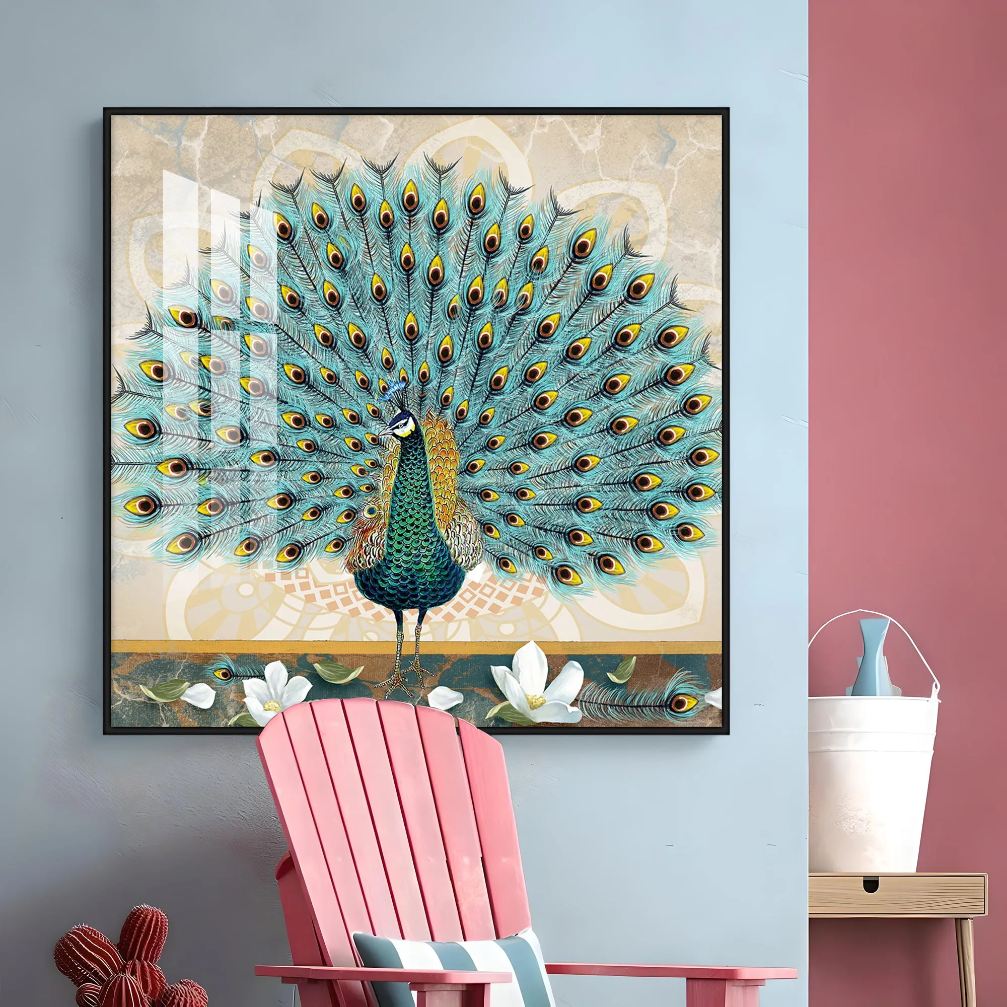 Beautiful Peacock Premium Acrylic Square Wall Art