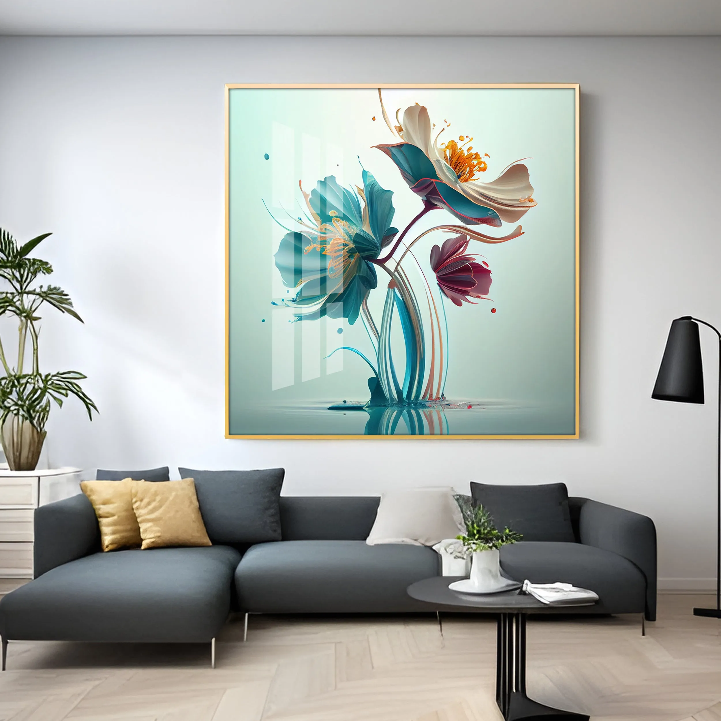 Beautiful Surrealistic Flowers Premium Acrylic Square Wall Art