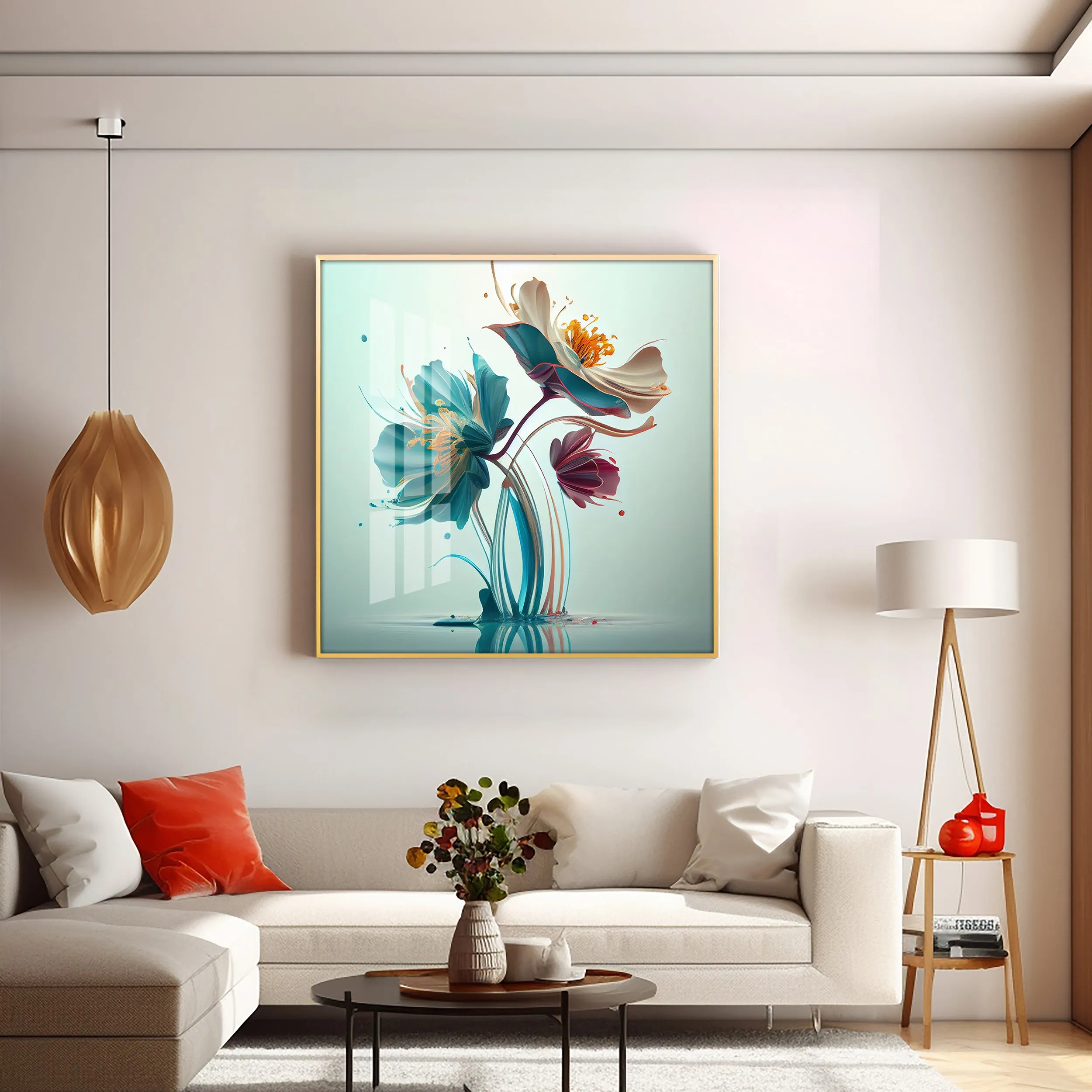 Beautiful Surrealistic Flowers Premium Acrylic Square Wall Art