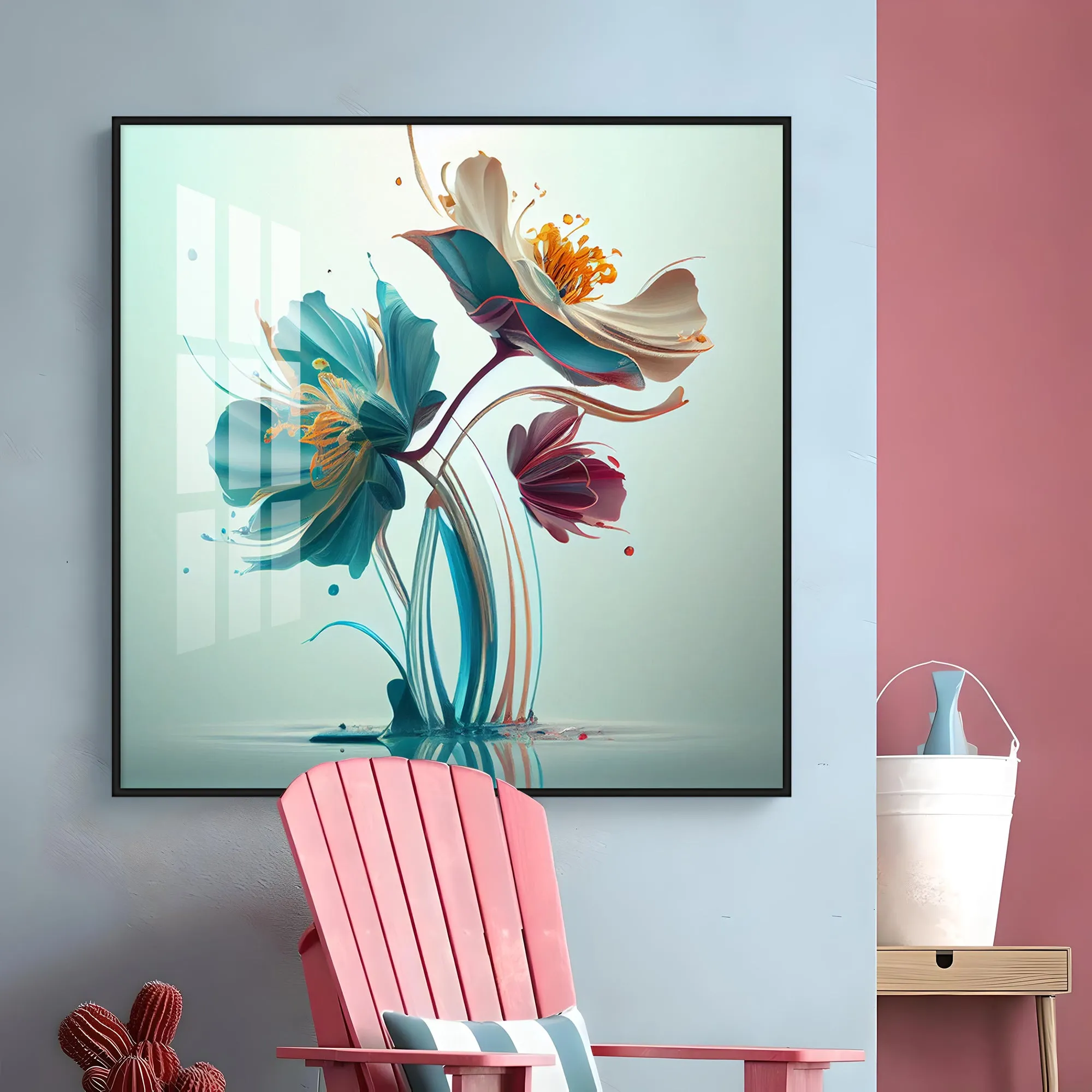 Beautiful Surrealistic Flowers Premium Acrylic Square Wall Art