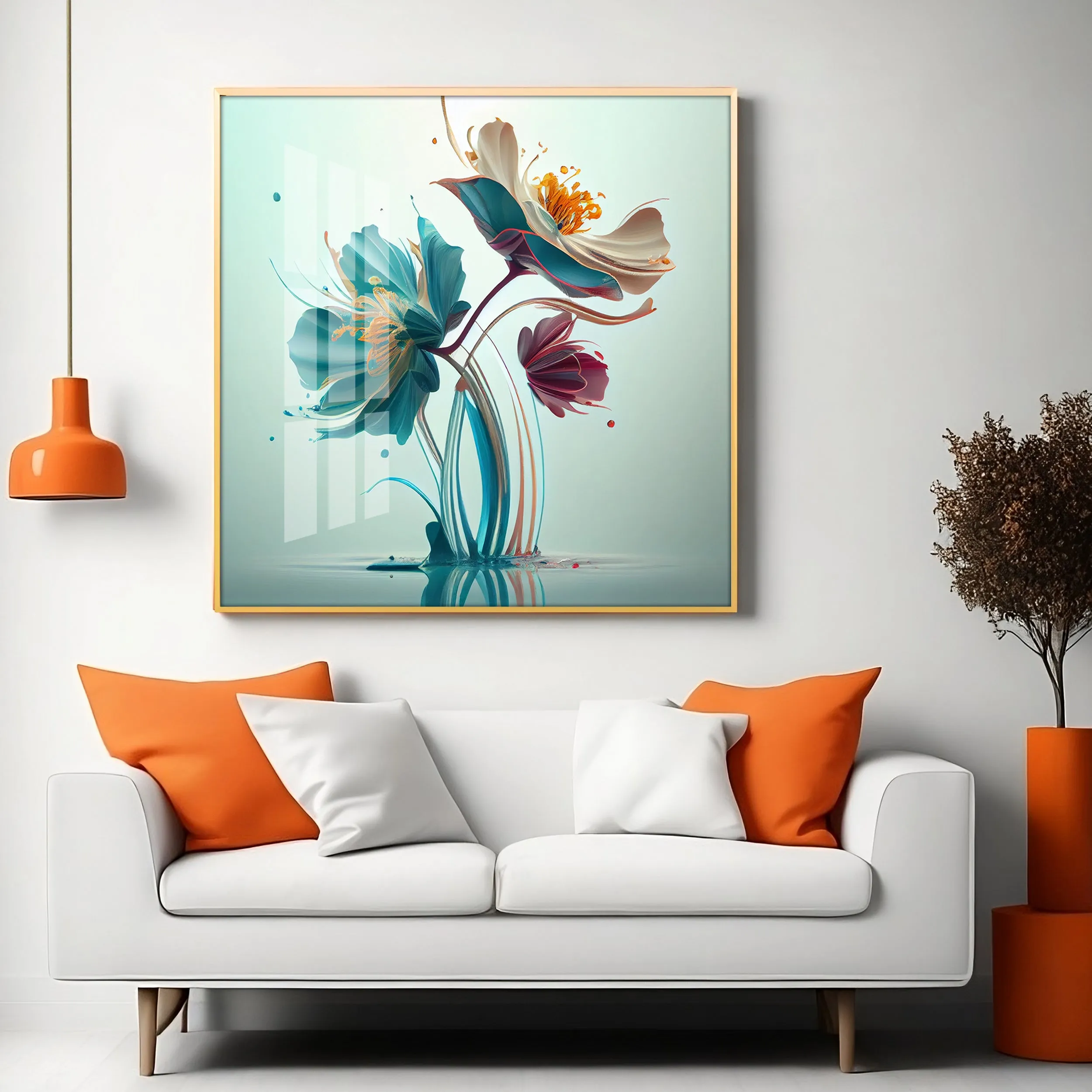 Beautiful Surrealistic Flowers Premium Acrylic Square Wall Art