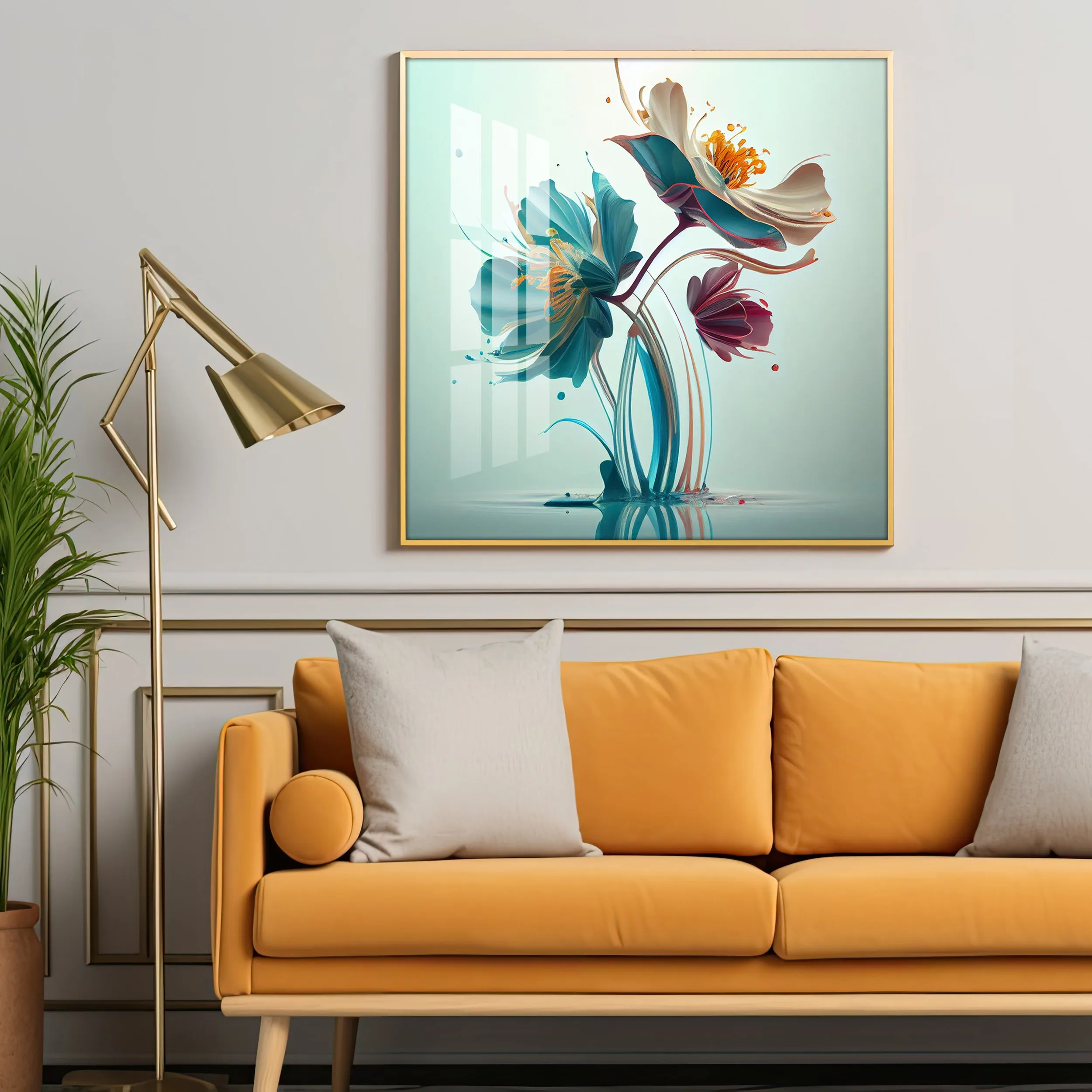 Beautiful Surrealistic Flowers Premium Acrylic Square Wall Art