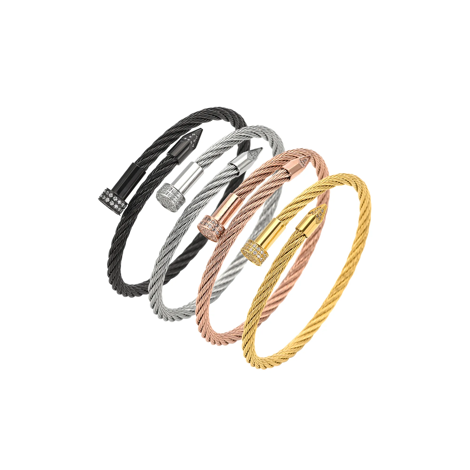 BG005RG B.Tiff Rose Gold Plated Pavé Pointe Cable Bangle Bracelet