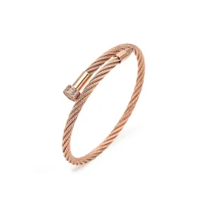 BG005RG B.Tiff Rose Gold Plated Pavé Pointe Cable Bangle Bracelet