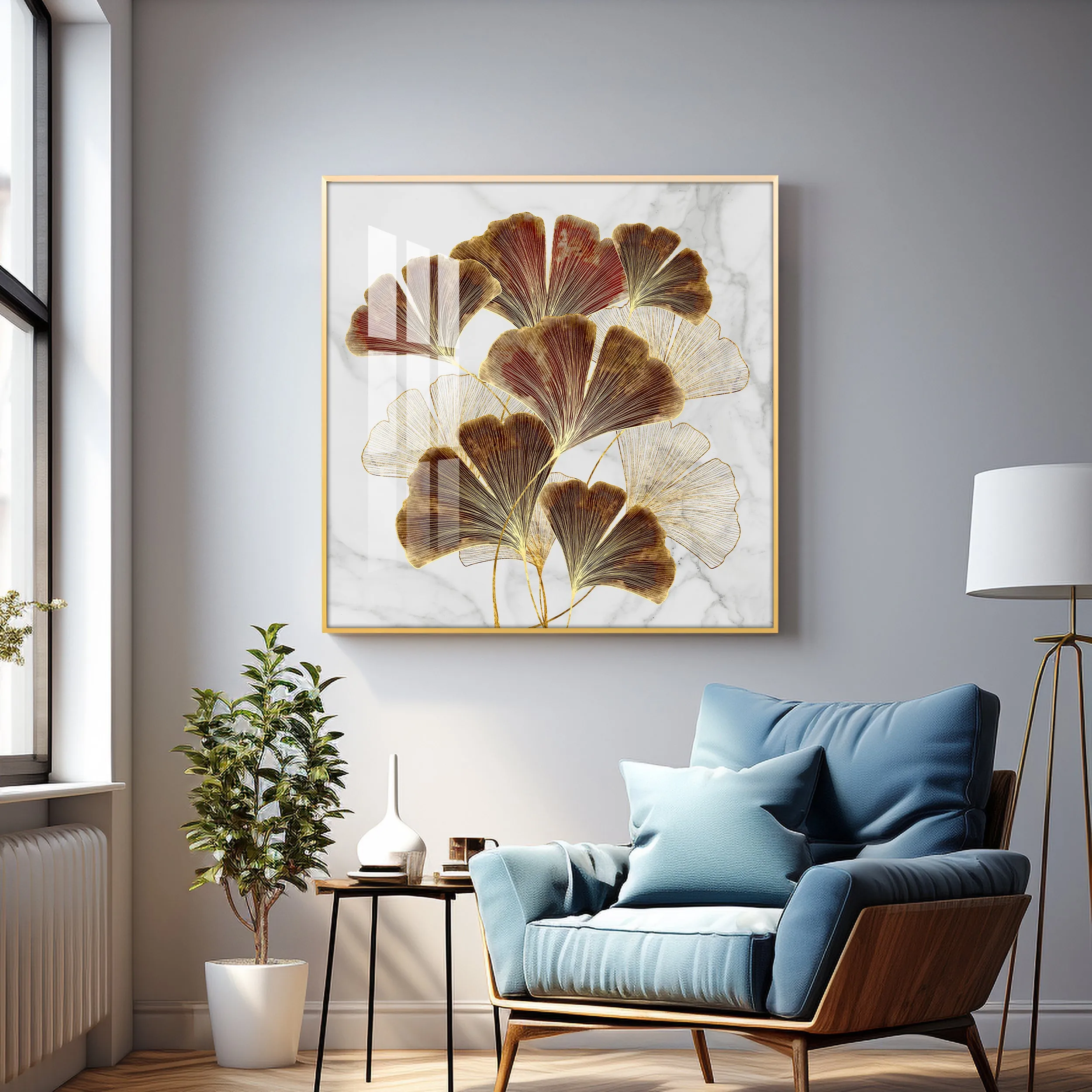 Biloba Leaf Premium Acrylic Square Wall Art