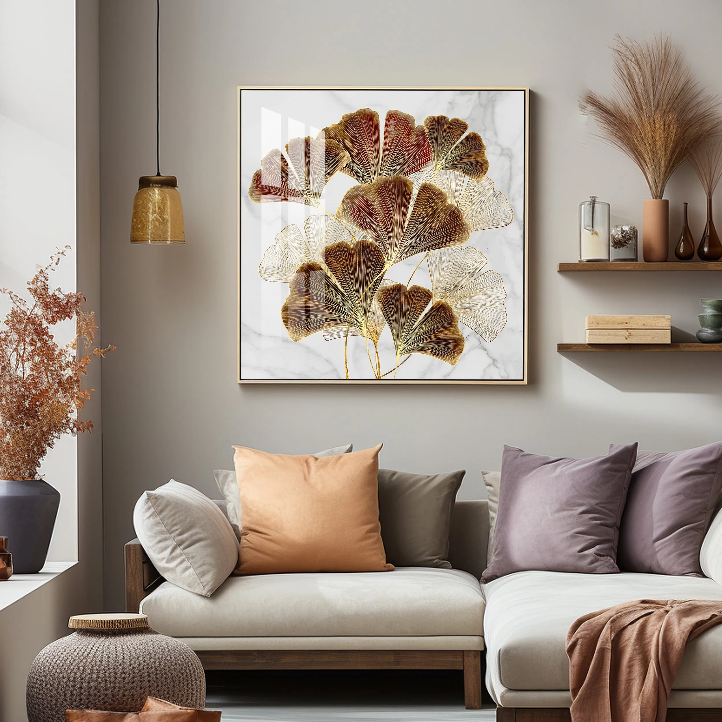 Biloba Leaf Premium Acrylic Square Wall Art