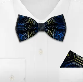 BLUE WOVEN BOW TIE & HANKIE SET