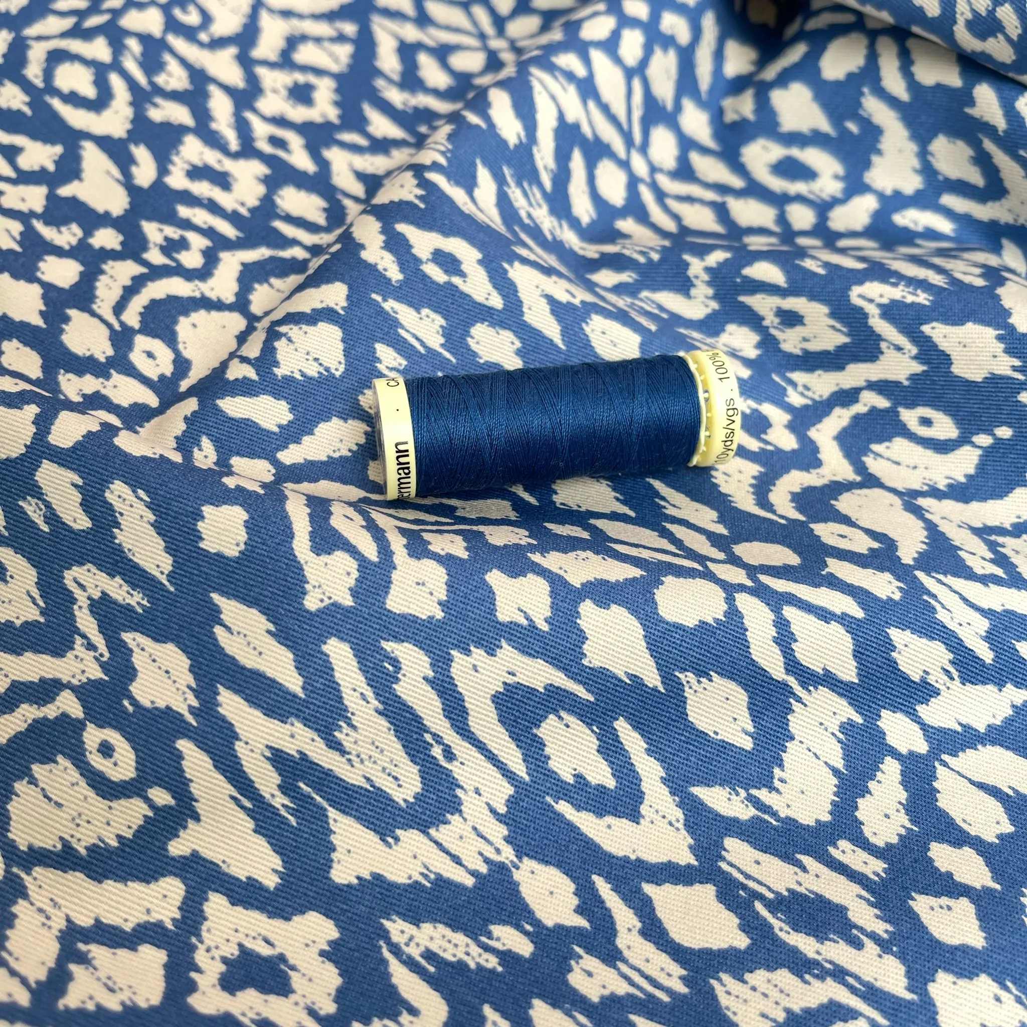 Boho Blue Stretch Cotton Twill Fabric