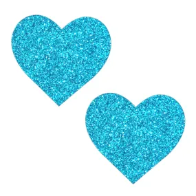 Bowie Blue Glitter I Heart U Nipple Cover Pasties