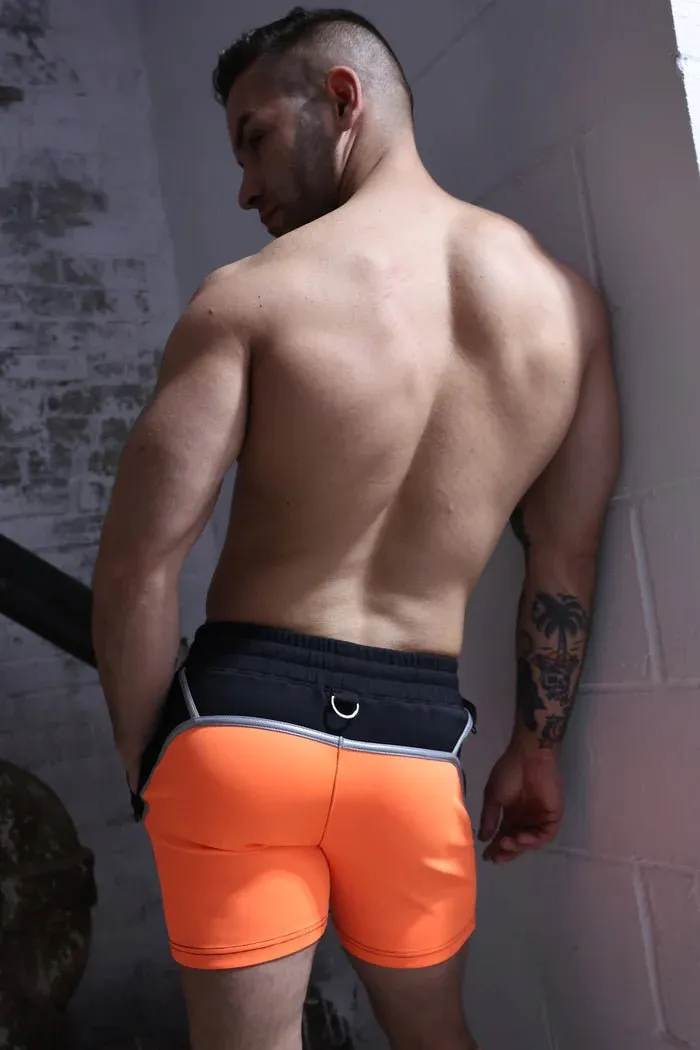 BREEDWELL Swimwear AKIRA Blacklight UV Reflective Neon Orange Swim Shorts 31