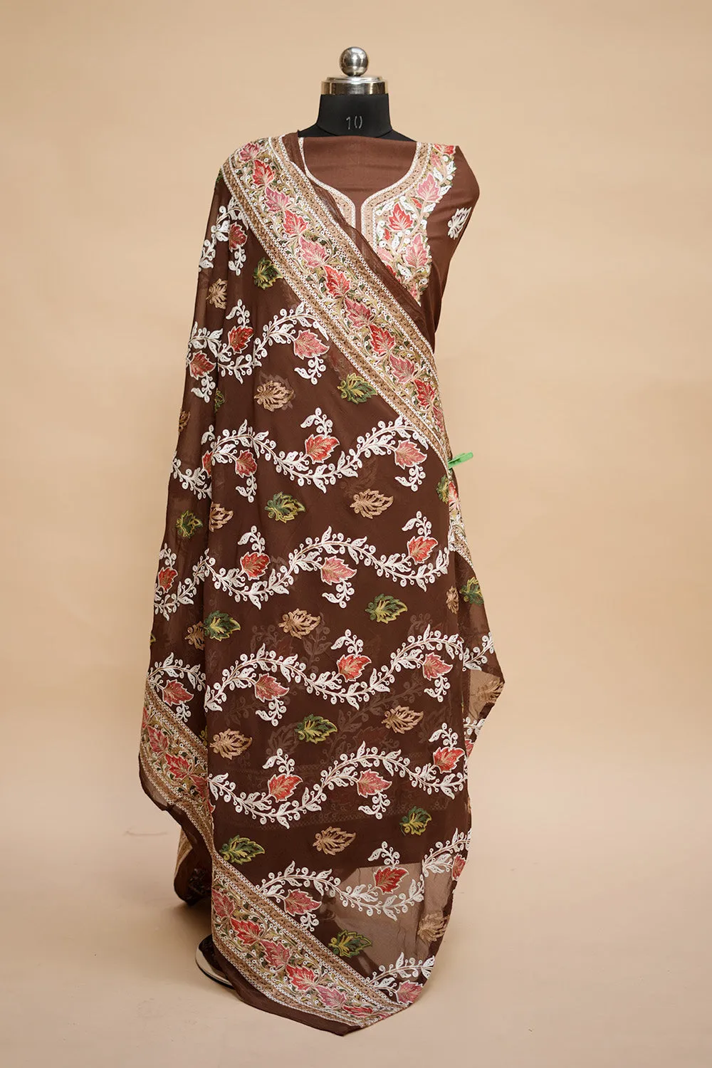 Brown Colour Designer Aari Work Salwar Kameez With Bottom Paisleys Design