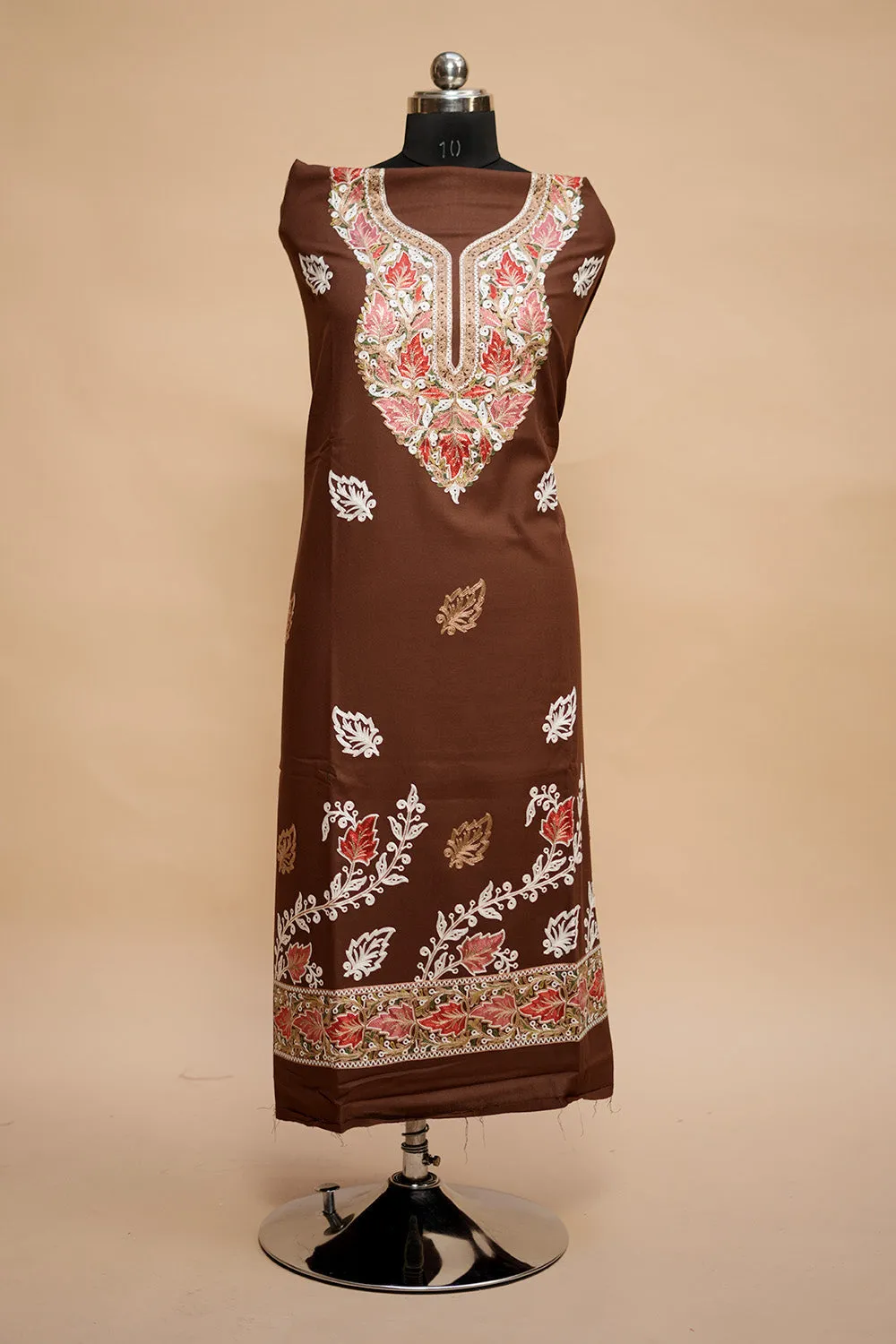 Brown Colour Designer Aari Work Salwar Kameez With Bottom Paisleys Design