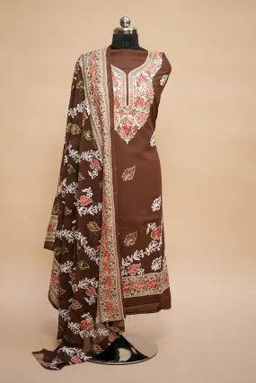 Brown Colour Designer Aari Work Salwar Kameez With Bottom Paisleys Design