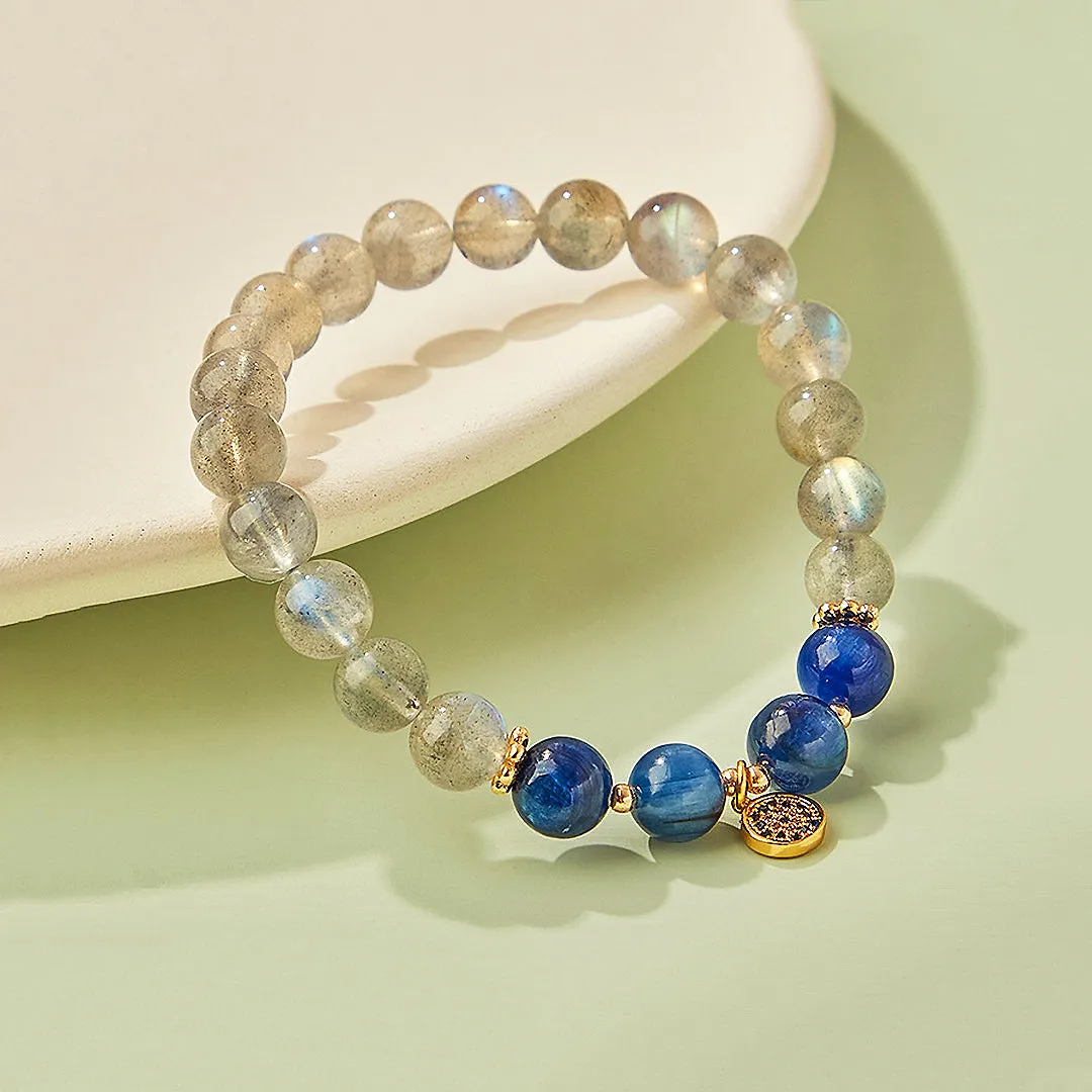 C137 - Kyanite and Gray Moonstone Crystal Bracelet