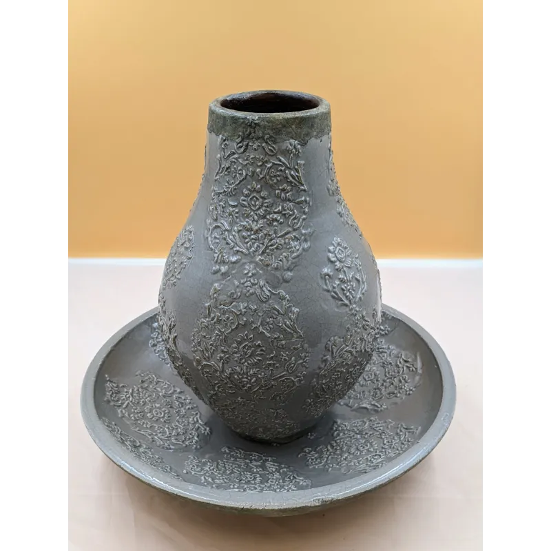 Ceramic Clay Floral Vase & Basin