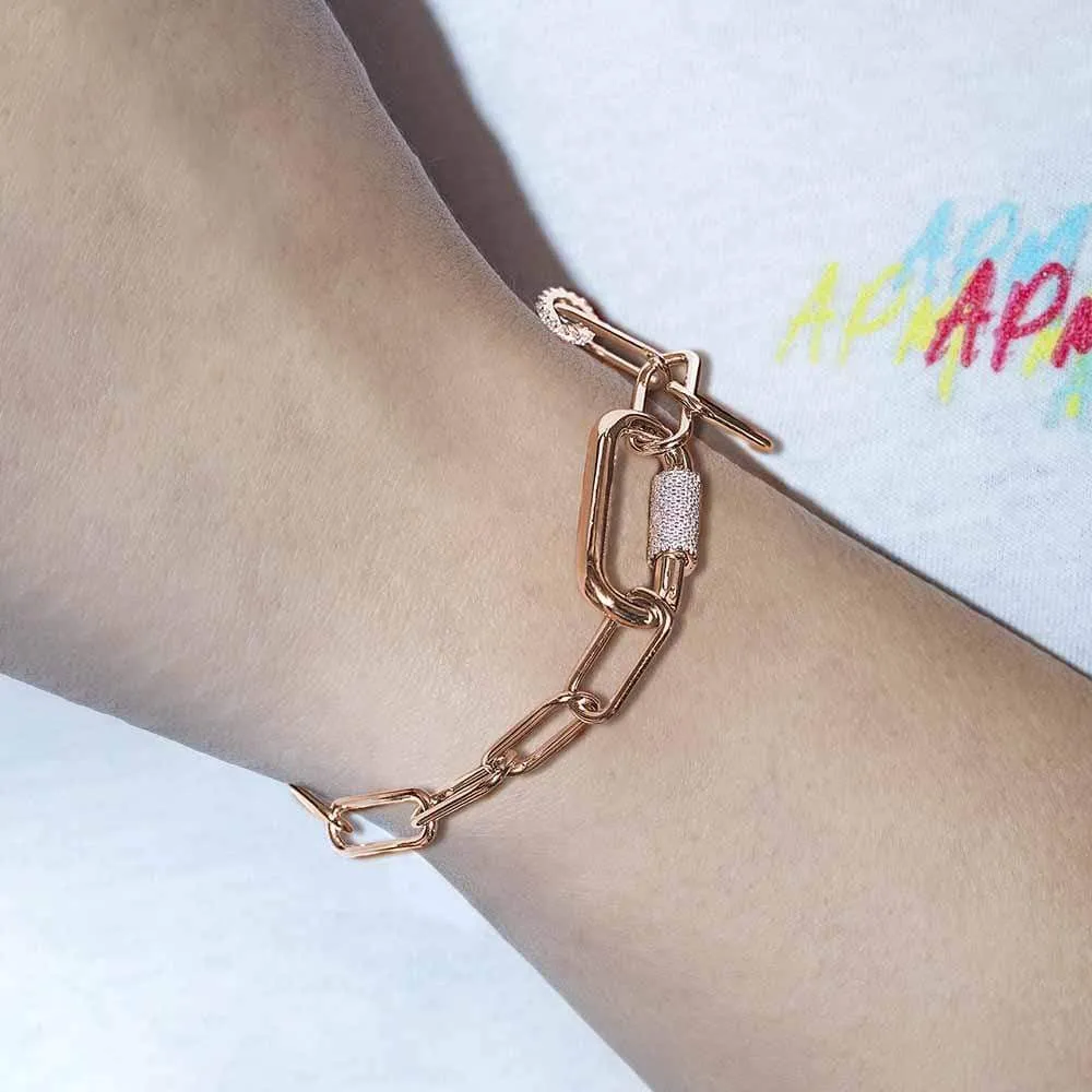 Chain Bracelet With Sliding Ring - Pink Silver