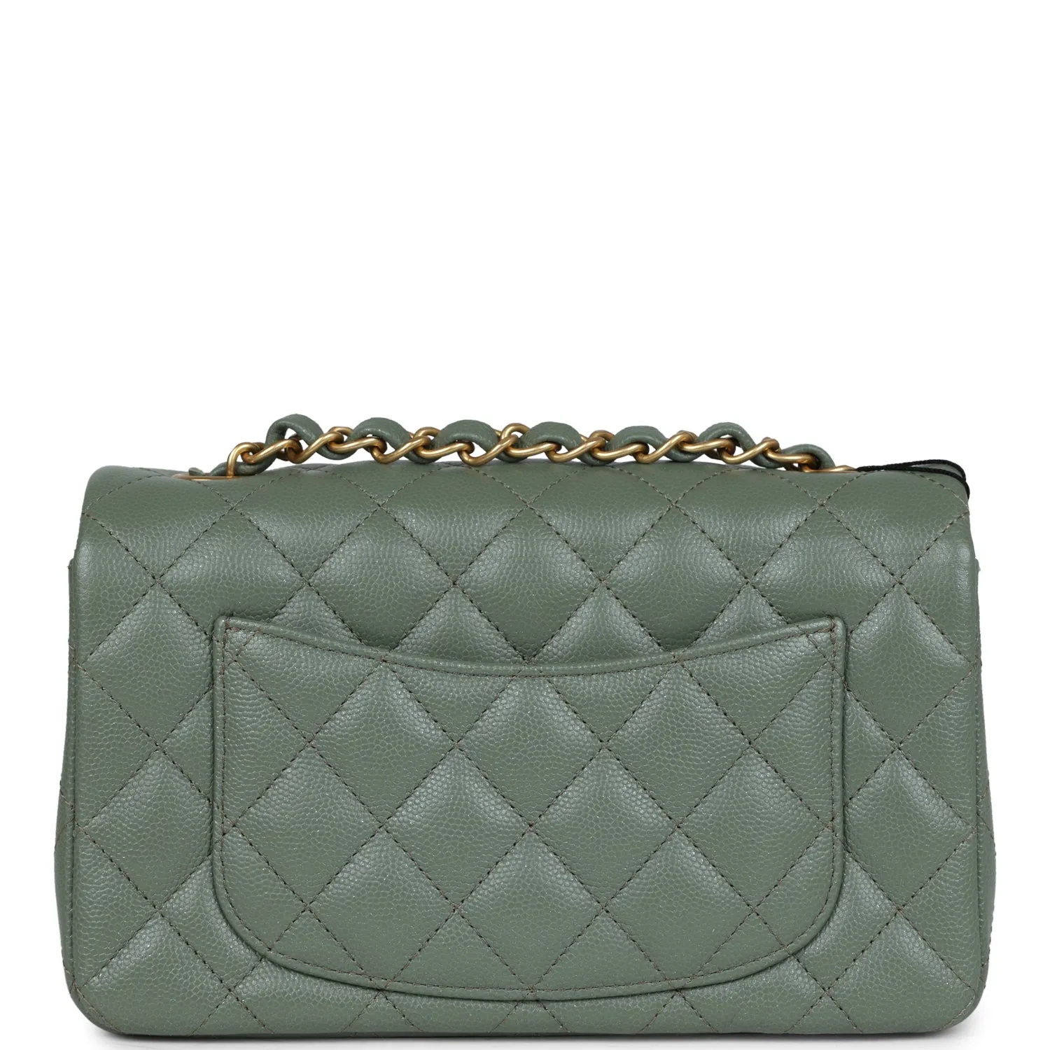 Chanel Mini Rectangular Flap Bag Olive Green Caviar Antique Gold Hardware