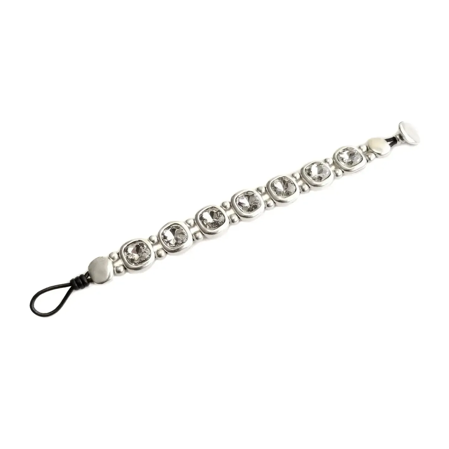 Chanour Thin Width Handmade Pewter & Crystal Bracelet