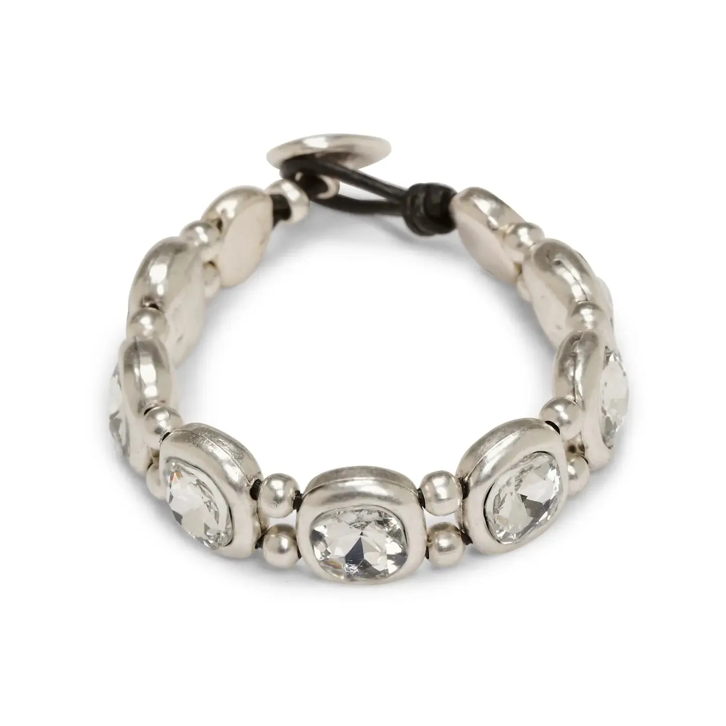 Chanour Thin Width Handmade Pewter & Crystal Bracelet