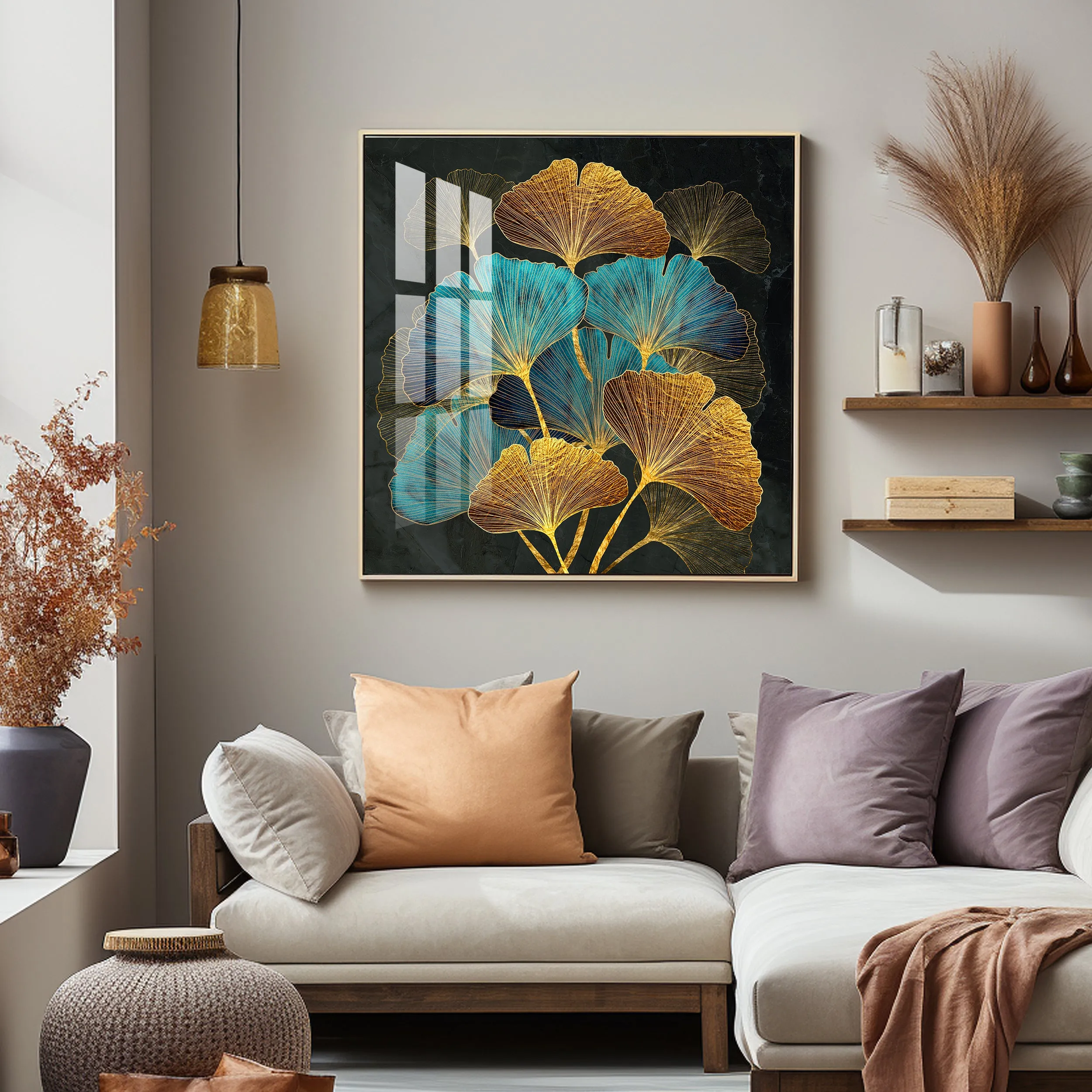 Colorful Leaves Biloba Luxury Crystal Square Wall Art